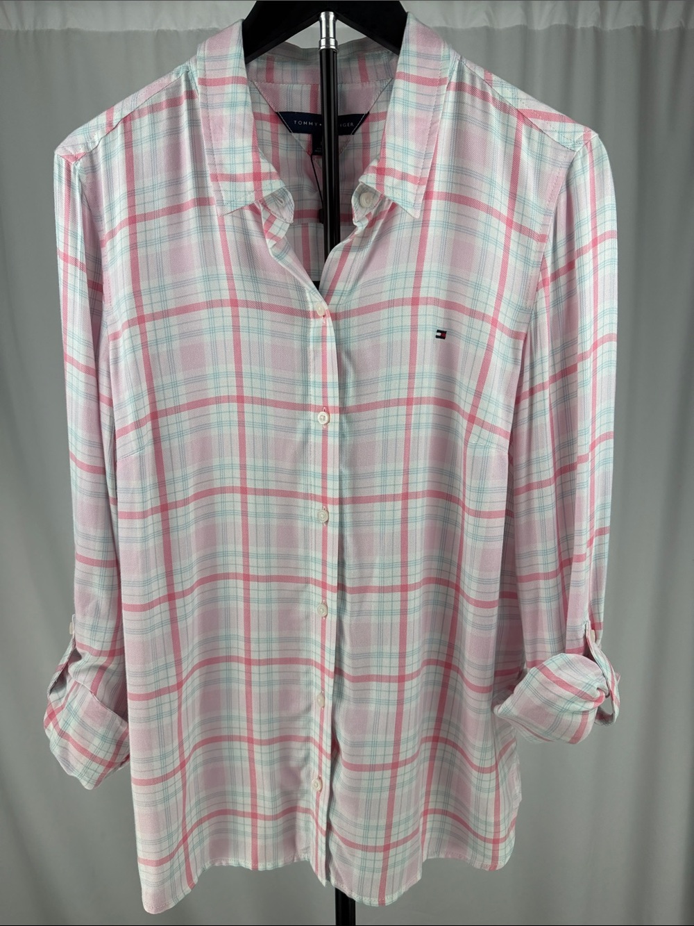 Tommy Hilfiger Heritage Plaid Shirt Pink Blue NWT Size Medium